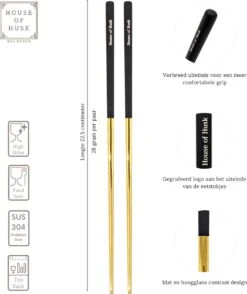 House Of Husk Chopsticks Set - Koreaanse Eetstokjes - Vaatwasserbestendig - RVS - 5 Paar - Duo Tone - Zwart Goud -Merkloos Winkel 1008x1200 3