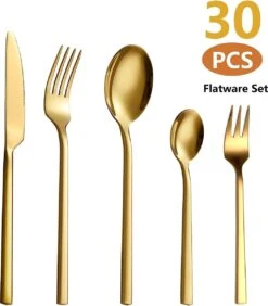 Cadeau 30-delige Gouden Zilverwerk Set Bestekset, Velaze 18/10 Roestvrijstalen Gebruiksvoorwerpen Service Voor 6 Personen Inclusief Dinerlepel, Diner Vork, Diner Mes, Dessertvork En Theelepel, Spiegel Gepolijst Ontwerp -Merkloos Winkel 1051x1200 1