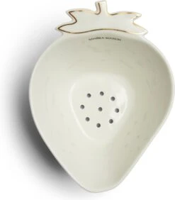 Riviera Maison Fruitvergiet, Aardbeien Zeef - Tasty Strawberry Colander - Wit / Goud - Porselein - 1 Stuk