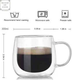House Of Husk 2 Stuks Dubbelwandige Glazen Met Oor - Koffieglazen - Theeglazen - 300ML - 2 Stuks - Latte Macchiato & Cappuccino Glazen - -Merkloos Winkel 1075x1200 5