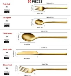 Cadeau 30-delige Gouden Zilverwerk Set Bestekset, Velaze 18/10 Roestvrijstalen Gebruiksvoorwerpen Service Voor 6 Personen Inclusief Dinerlepel, Diner Vork, Diner Mes, Dessertvork En Theelepel, Spiegel Gepolijst Ontwerp -Merkloos Winkel 1125x1200 2