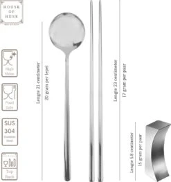 House Of Husk 1 Persoons Chopstick Lepel Set - 1 Paar Metalen Koreaanse Eetstokjes - Inclusief Eetlepel En Houder - RVS - Metaal - Eetstokjes - Koreaans - Vaatwasserbestendig - Sushi Chopsticks - Noodles - Zilver -Merkloos Winkel 1125x1200 3