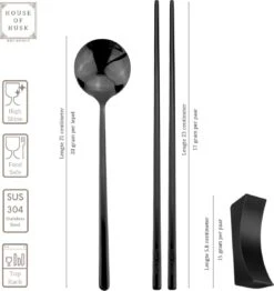 House Of Husk 1 Persoons Chopstick Set - 1 Paar Metalen Koreaanse Eetstokjes - Inclusief Eetlepel En Houder - RVS - Metaal - Eetstokjes - Koreaans - Vaatwasserbestendig - Sushi Chopsticks - Noodles - Zwart -Merkloos Winkel 1132x1200 1