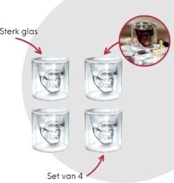 Aretica Shotglaasjes Skull Gift Set Van 4 - Borrelglaasjes - Shot Glaasjes - Vaatwasserbestendige Shotglazen - Shotglas - Drankspel - Glazen Borrelglas - Inhoud 25 Ml - Ø 4.7cm - Transparant -Merkloos Winkel 1136x1200 3