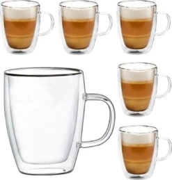 Dubbelwandige Glazen Met Oortje - Set Van 6 X 350 Ml - Thermoglazen - Glazen Voor Thee, Koffie, Latte Macchiato En Cappuccino