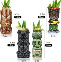 Tiki-mokken Glazen Tiki-mok Voor Cocktails, Set Van 4 Grote Keramische Tropische Bekers, Hawaïaanse Tiki-feestjes, Creatieve Cocktailglazen Voor Drankjes, Drinkgerei Voor Bar, Hoogwaardig Tropisch Exotisch Leuk Bargerei, 4 Stuks, Als Cadeau -Merkloos Winkel 1177x1200 6