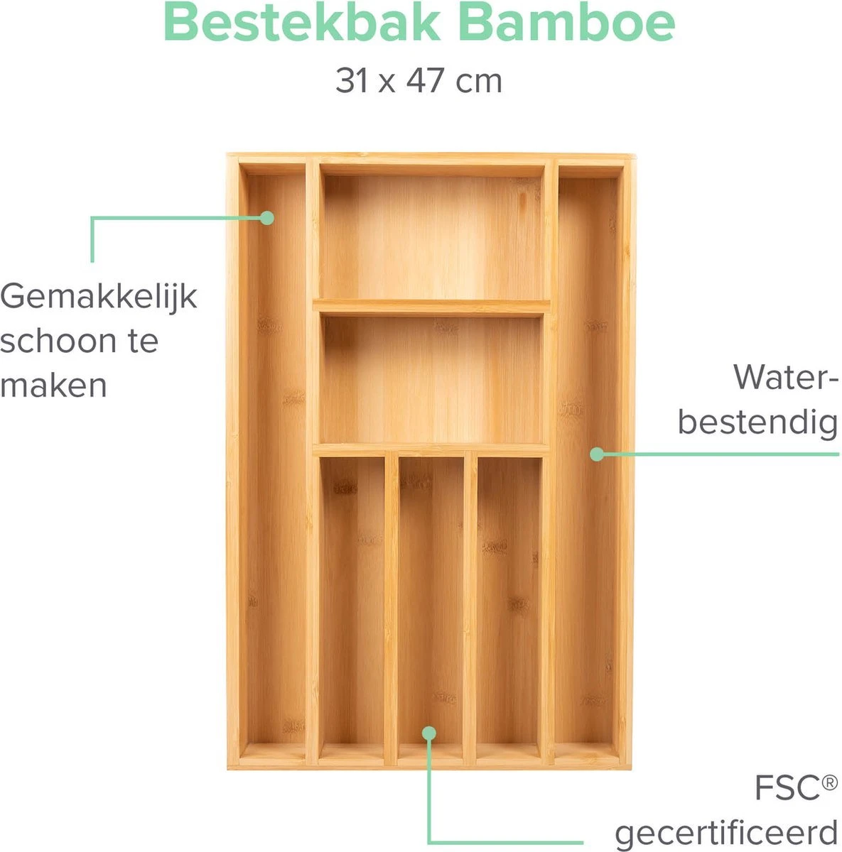 Coninx Bestekbak Bamboe 31CM Breed - Besteklade - Opbergbak - Duurzaam - Voor Laden Vanaf 47cm Diep 8 Coninx Bestekbak Bamboe 31CM Breed - Besteklade - Opbergbak - Duurzaam - Voor Laden Vanaf 47cm Diep - Afbeelding 6