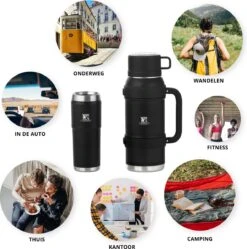 MacGyver RVS Thermoskan 1.5 Ltr – RVS Thermosbeker 0,55 Ltr - Langdurig Warm/koud - Zwart -Merkloos Winkel 1189x1200 1