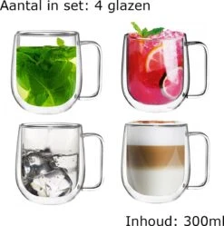 Dubbelwandige Koffieglazen Met Oor - Cappuccino Glazen - Dubbelwandige Theeglazen - 300 ML - 4 Stuks -Merkloos Winkel 1191x1200 3