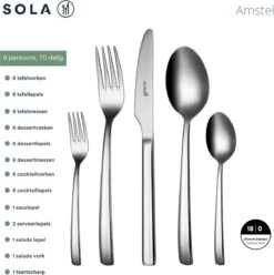 Sola Bestekset Amstel - Economy - 8 Persoons - 70 Delig - Zilver Chroomstaal 18/0 - RVS 9 Sola Bestekset Amstel - Economy - 8 Persoons - 70 Delig - Zilver Chroomstaal 18/0 - RVS -Merkloos Winkel 1193x1200 6