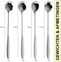 Fako Bijoux® - 8 Lange Lepels Bloem Motief - Latte Macchiato - Longdrink - Cocktail - Dessert - IJs - Koffie - Zilver - 8 Stuks - Bewaarzakje -Merkloos Winkel 1193x1200 8