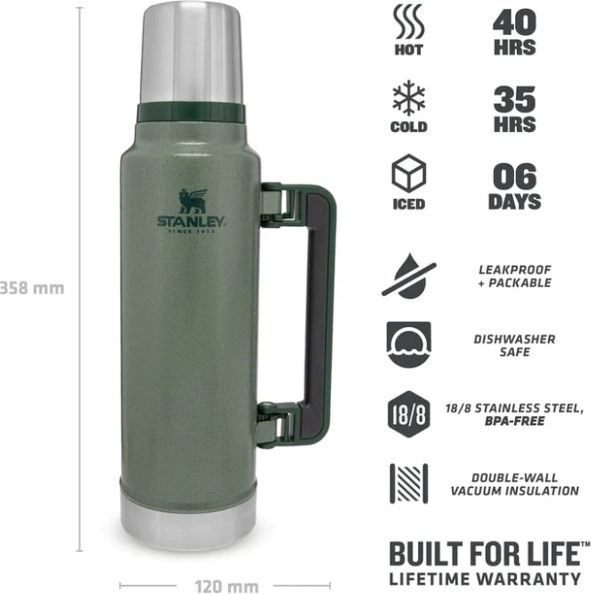Stanley The Legendary Classic Bottle 1,40L - Thermosfles - Hammertone Green 12 Stanley The Legendary Classic Bottle 1,40L - Thermosfles - Hammertone Green - Afbeelding 10