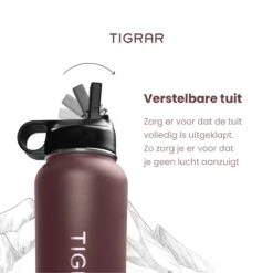 Tigrar - Waterfles Met Rietje - Drinkfles 1 Liter - Thermosfles - RVS - Rood - Incl. Extra Dop, 3 Rietjes En Reiniger -Merkloos Winkel 1198x1200 1