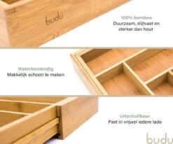 Budu Uitschuifbare Bamboe Bestekbak #33,5 (33,5 Cm Diep) - Bestekcassette Hout - Besteklade - 33,5 X 28 - 45 Cm - 5/7 Vakken -Merkloos Winkel 1200x1000 1