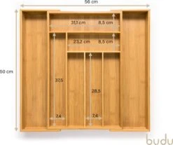 Budu Uitschuifbare Bamboe Bestekbak #50 (50 Cm Diep) - Bestekcassette Hout - Besteklade - 50 X 34,1 - 56 Cm - 6/8 Vakken -Merkloos Winkel 1200x1004