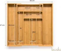 Budu Uitschuifbare Bamboe Bestekbak #47 (47 Cm Diep) - Bestekcassette Hout - Besteklade - 47 X 30,6 - 50 Cm - 6/8 Vakken -Merkloos Winkel 1200x1005 2
