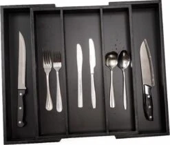 Merkloos Decopatent® Uitschuifbaar Bestekbak - Besteklade - 3 Vaks -> Uitschuifbaar Naar 5 Vakken - Bestekbakken Organizer - Bamboe - Zwart -Merkloos Winkel 1200x1018