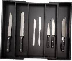 Merkloos Decopatent® Uitschuifbaar Bestekbak - Besteklade - 3 Vaks -> Uitschuifbaar Naar 5 Vakken - Bestekbakken Organizer - Bamboe - Zwart -Merkloos Winkel 1200x1020