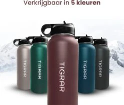 Tigrar - Waterfles Met Rietje - Drinkfles 1 Liter - Thermosfles - RVS - Rood - Incl. Extra Dop, 3 Rietjes En Reiniger -Merkloos Winkel 1200x1021 1