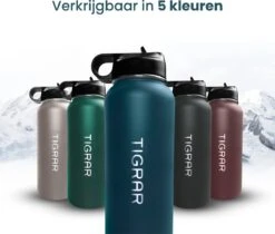 Tigrar - Waterfles - Drinkfles - Thermosfles 1 Liter Dubbelwandig - RVS - (Staal) Blauw - Incl. Extra Dop 3 Rietjes En Reiniger -Merkloos Winkel 1200x1021