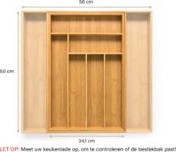 Budu Uitschuifbare Bamboe Bestekbak #50 (50 Cm Diep) - Bestekcassette Hout - Besteklade - 50 X 34,1 - 56 Cm - 6/8 Vakken -Merkloos Winkel 1200x1041 1