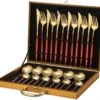 Merkloos Bestekset - 24 Delig Bestekset - 6 Personen - Rood/Goud - Tafellepels/Tafelmessen/Tafelvorken/Koffielepels - Roestvrij Staal -Merkloos Winkel 1200x1076 2