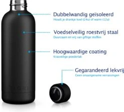 TIGR Minimalist - Drinkfles - Thermosfles - RVS - 500ml - Zwart - Black Edition -Merkloos Winkel 1200x1081
