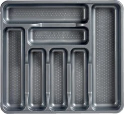 Kunststof Bestekbak/bestekhouder 7-vaks Grijs 42 X 39 Cm - Keukenlade/besteklade Inzetbakken