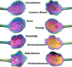 Fako Bijoux® - Bloemen Lepels Set - Theelepel / Koffielepel - 12cm - Regenboog - 8 Stuks -Merkloos Winkel 1200x1113 5