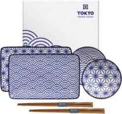 Tokyo Design Studio Nippon Blue Sushiserviesset - Porselein - 6 Delig - 2 Persoons