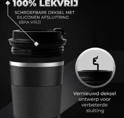 Volcan RVS Koffiebeker To Go Met Sleeve - Thermosbeker - Theebeker - Coffee - Zwart -Merkloos Winkel 1200x1142 5