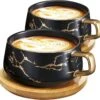 VETIN Cappuccinokopjes Met Schotels, 300 Ml Porseleinen Espressokopjes Voor Thee, Koffie, Cappuccino, Koffiekopjes Met Houten Schijf (zwart X 2) -Merkloos Winkel 1200x1148 7