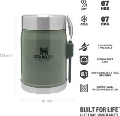 Stanley The Legendary Food Jar + Spork 0,4L - Thermosfles - Hammertone Green -Merkloos Winkel 1200x1151 3