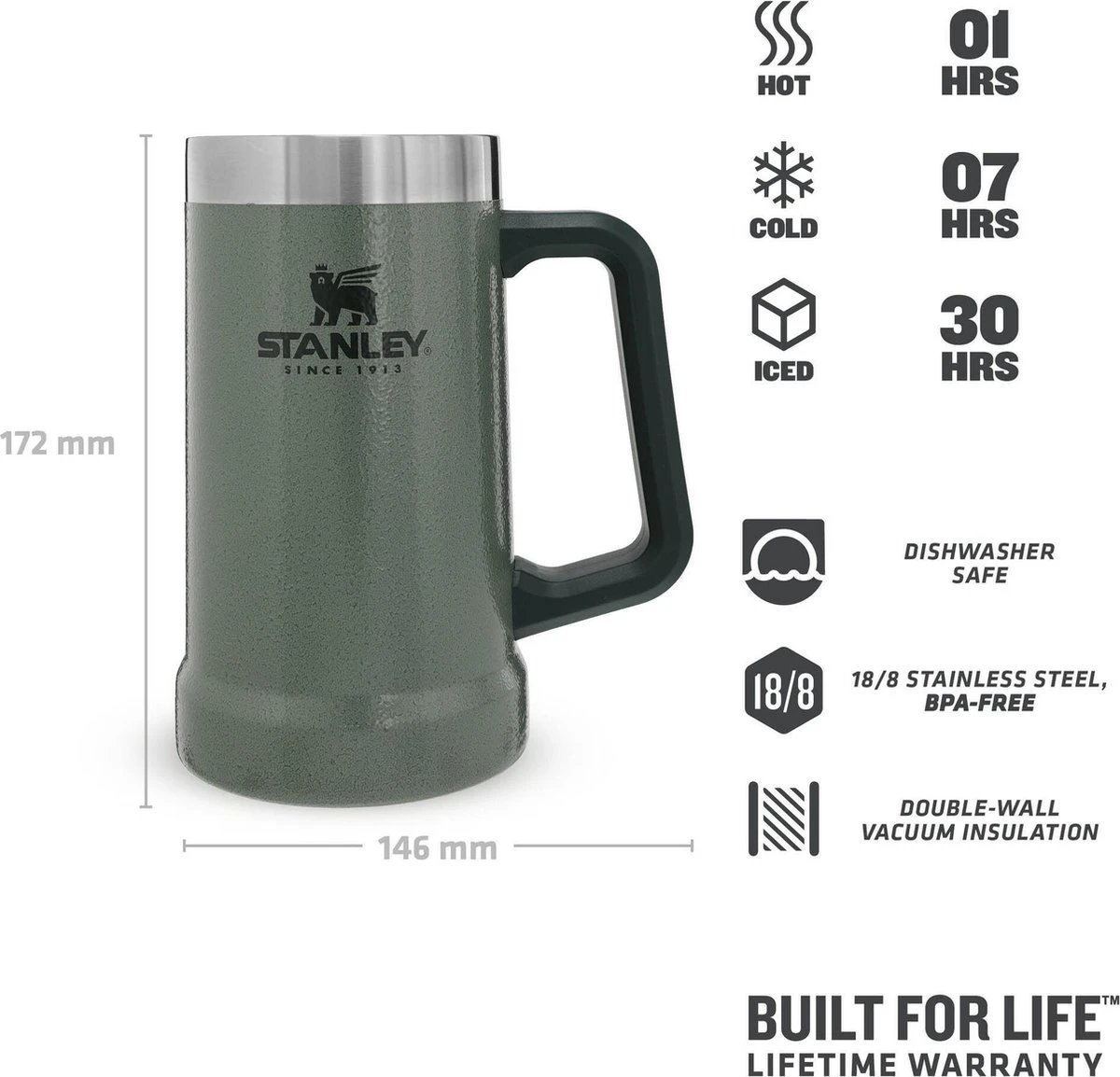 Stanley The Big Grip Beer Stein 0,7L - Beker - Hammertone Green 7 Stanley The Big Grip Beer Stein 0,7L - Beker - Hammertone Green - Afbeelding 5