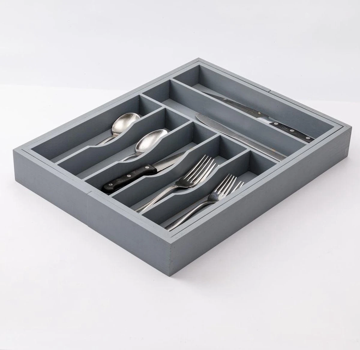 Merkloos Decopatent® Uitschuifbaar Bestekbak - Besteklade - 7 Vaks -> Uitschuifbaar Naar 9 Vakken - Bestekbakken Organizer - Bamboe - Grijs 5 Merkloos Decopatent® Uitschuifbaar Bestekbak - Besteklade - 7 Vaks -> Uitschuifbaar Naar 9 Vakken - Bestekbakken Organizer - Bamboe - Grijs - Afbeelding 3