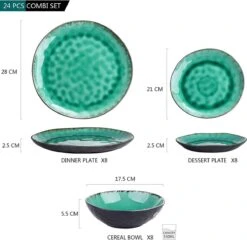 Merkloos Combiservies, 24-delig Coco Tafelservies Van Aardewerk, Raku Glazuur Effect Serviesset, Bevat Mueslikommen, Dessertborden En Dinerborden Voor 8 Personen In Vintage Look, Groen -Merkloos Winkel 1200x1165 8