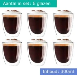 Luxe Dubbelwandige Koffieglazen - Latte Macchiato Glazen - Cappuccino Glazen - 300 ML - Set Van 6 -Merkloos Winkel 1200x1166 1