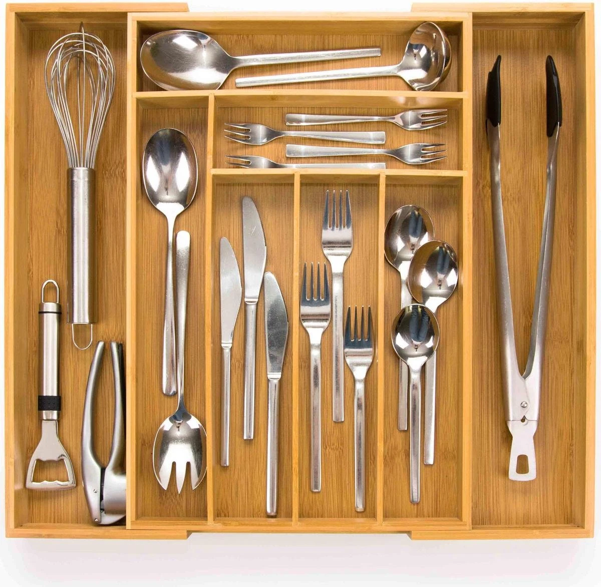 Budu Uitschuifbare Bamboe Bestekbak #45 (45 Cm Diep) - Bestekcassette Hout - Besteklade - 45 X 30,6 - 50 Cm - 6/8 Vakken 3 Budu Uitschuifbare Bamboe Bestekbak #45 (45 Cm Diep) - Bestekcassette Hout - Besteklade - 45 X 30,6 - 50 Cm - 6/8 Vakken