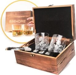 2BEHOME® Whiskey Set Met 2 Whiskey Glazen En 6 Whiskey Stones - Whiskeyglazen - Whisky - Cadeau Voor Man/vrouw