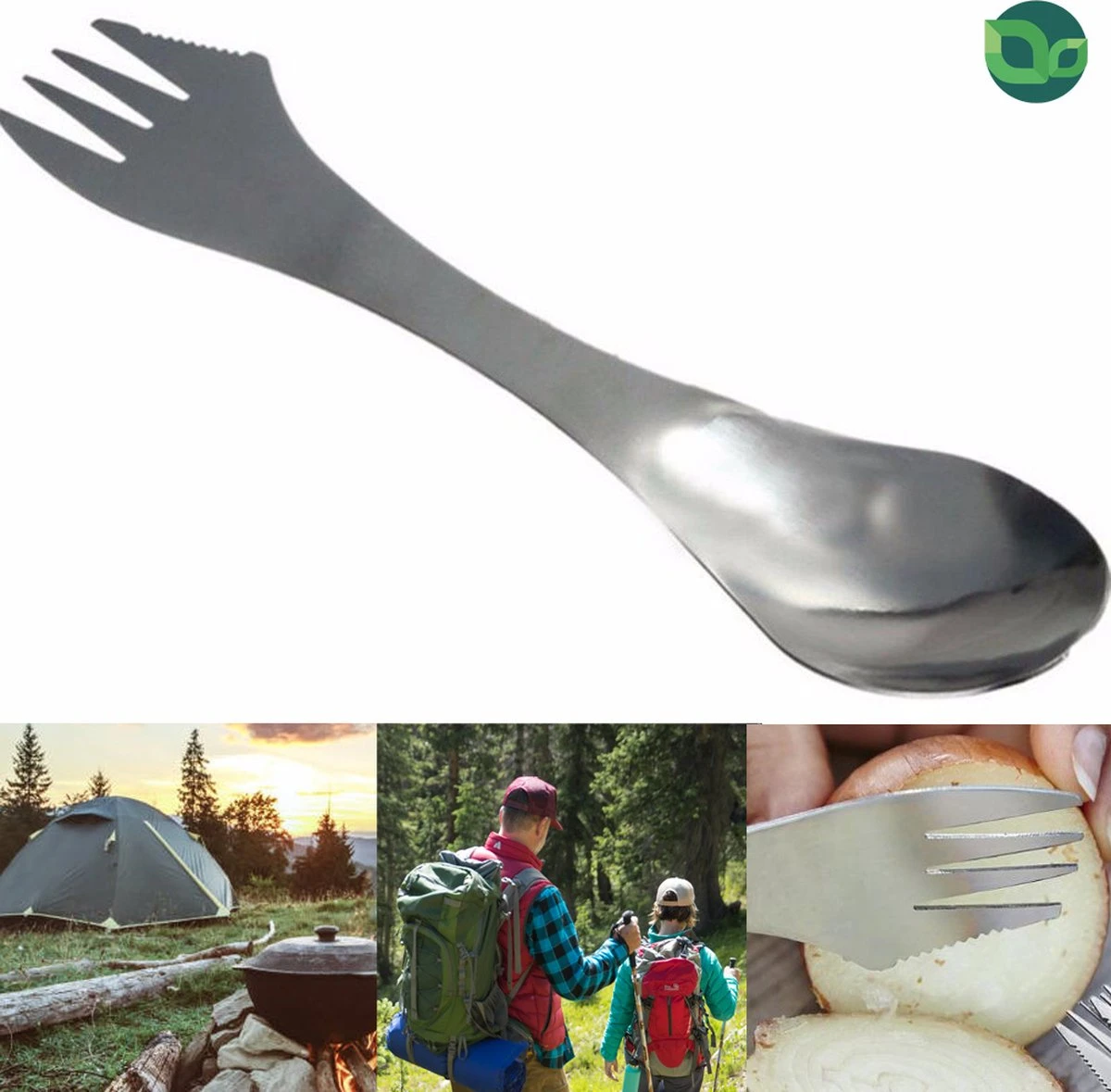 Usables Spork - 3 In 1 - Bestekset - Mes, Vork En Lepel - Milieuvriendelijk - Roestvrijstaal - RVS - Duurzaam - Hiking - Camping - Herbruikbaar 3 Usables Spork - 3 In 1 - Bestekset - Mes, Vork En Lepel - Milieuvriendelijk - Roestvrijstaal - RVS - Duurzaam - Hiking - Camping - Herbruikbaar