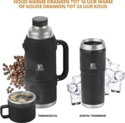 MacGyver RVS Thermoskan 1.5 Ltr – RVS Thermosbeker 0,55 Ltr - Langdurig Warm/koud - Zwart -Merkloos Winkel 1200x1180 2