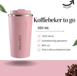 Thermosbeker - Koffiebeker To Go - Travel Mug - Dubbelwandig, RVS & Lekvrij - Thermosbeker Koffie - 380 ML – Roze -Merkloos Winkel 1200x1184 9