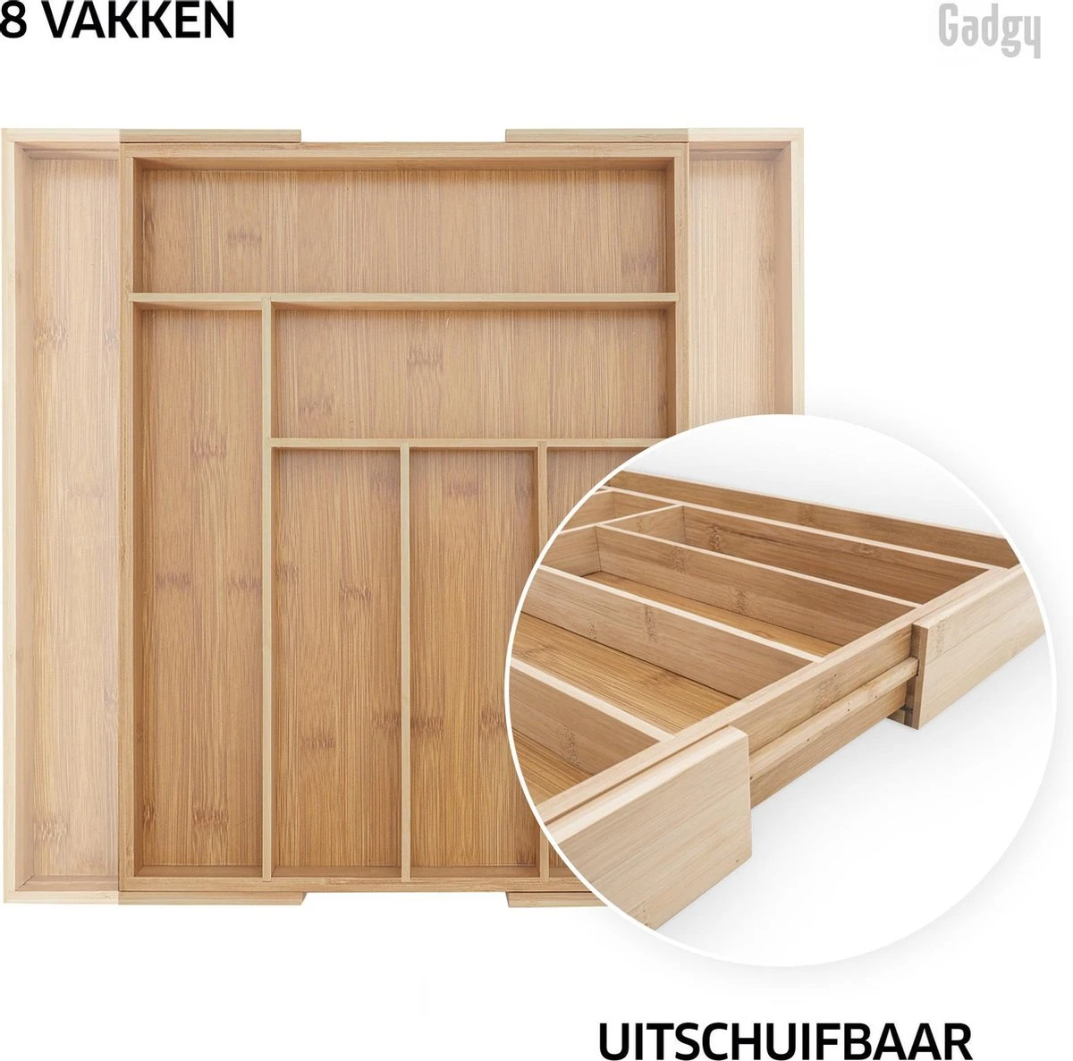 Gadgy Uitschuifbare Bestekbak - Uitschuifbare Bestekcassette Hout - Besteklade - Ladeverdeler - 6/8 Vakken - Bamboe 8 Gadgy Uitschuifbare Bestekbak - Uitschuifbare Bestekcassette Hout - Besteklade - Ladeverdeler - 6/8 Vakken - Bamboe - Afbeelding 6
