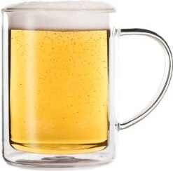 Feelino 600 Ml Dubbelwandige Bierpu, Bierglas, Dubbelwandig Glas, Theekop, Koffiekop, Thermoglas, Houdt Koud Langer Koud, Tarwemaxx