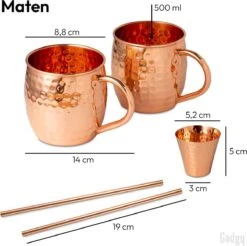 Gadgy Moscow Mule Bekers Set - 100% Koper - Cocktailset : 2 Cocktailglazen, 2 Rietjes & 1 Barmaatje -Merkloos Winkel 1200x1196 13