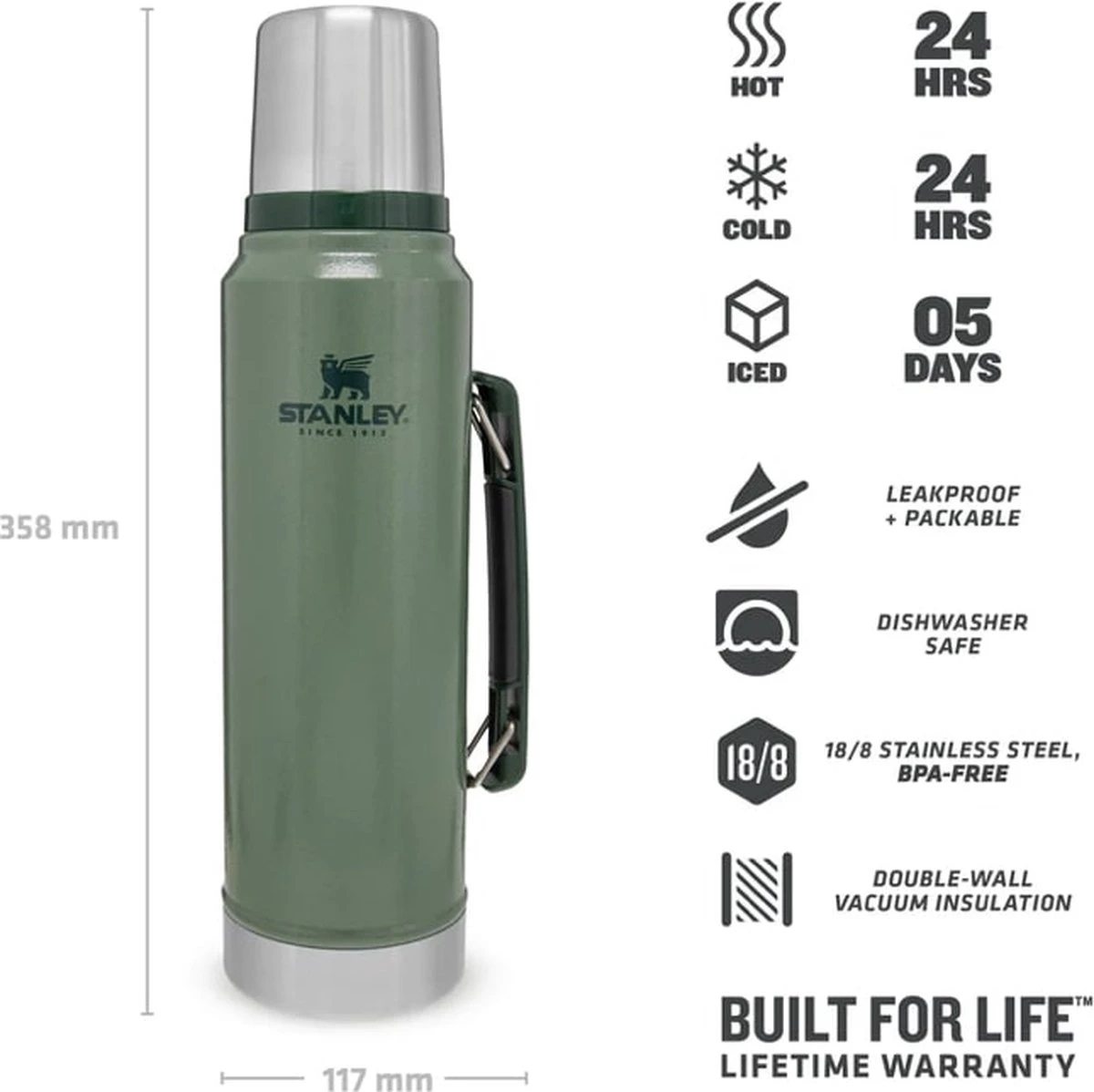 Stanley The Legendary Classic Bottle 1,40L - Thermosfles - Hammertone Green 13 Stanley The Legendary Classic Bottle 1,40L - Thermosfles - Hammertone Green - Afbeelding 11