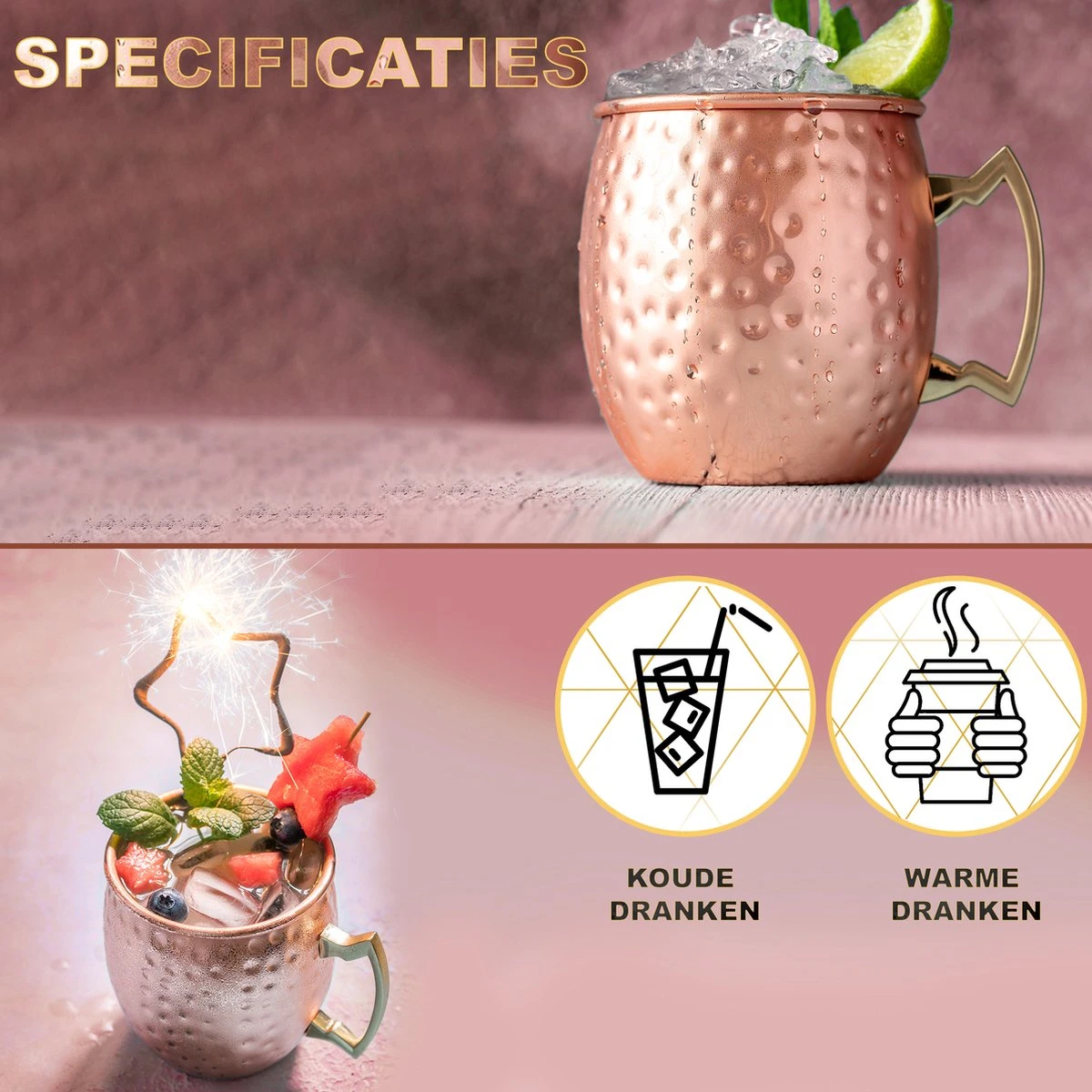 Toivo Moscow Mule Bekers Deluxe 2 Stuks - Brons - 500 Ml - Inclusief RVS Rietjes - Cocktailglas - Bekers 5 Toivo Moscow Mule Bekers Deluxe 2 Stuks - Brons - 500 Ml - Inclusief RVS Rietjes - Cocktailglas - Bekers - Afbeelding 3