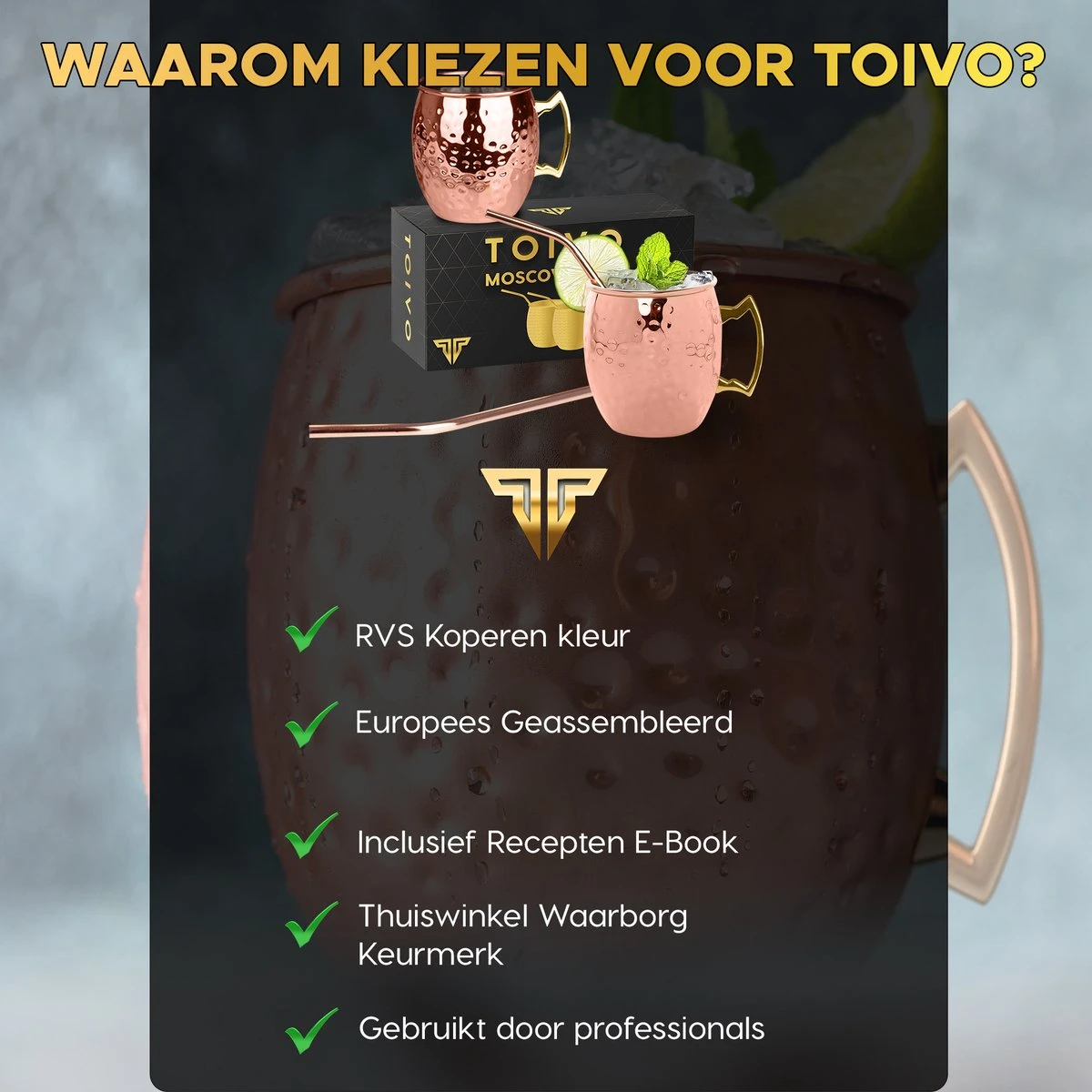 Toivo Moscow Mule Bekers Deluxe 2 Stuks - Brons - 500 Ml - Inclusief RVS Rietjes - Cocktailglas - Bekers 6 Toivo Moscow Mule Bekers Deluxe 2 Stuks - Brons - 500 Ml - Inclusief RVS Rietjes - Cocktailglas - Bekers - Afbeelding 4