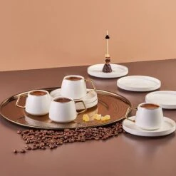 Karaca - Saturn Gold Turkse Koffiekopjes, Mokkakopjes Set - Porselein - Voor 6 Personen, 12-delig, Wit En Goud, 6 Espressokopjes En 6 Schoteltjes - Koffieservies -Merkloos Winkel 1200x1200 1098