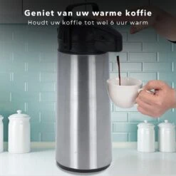 Cheqo® Thermos Pomp - 1.8L Roestvrij Staal - Isoleerkan Met Pomp - Thermoskan Met Pomp - Zwarte Dop & Handvat - Houdt 6 Uur Warm - 1800ml - Afmeting 17x14x36cm -Merkloos Winkel 1200x1200 11